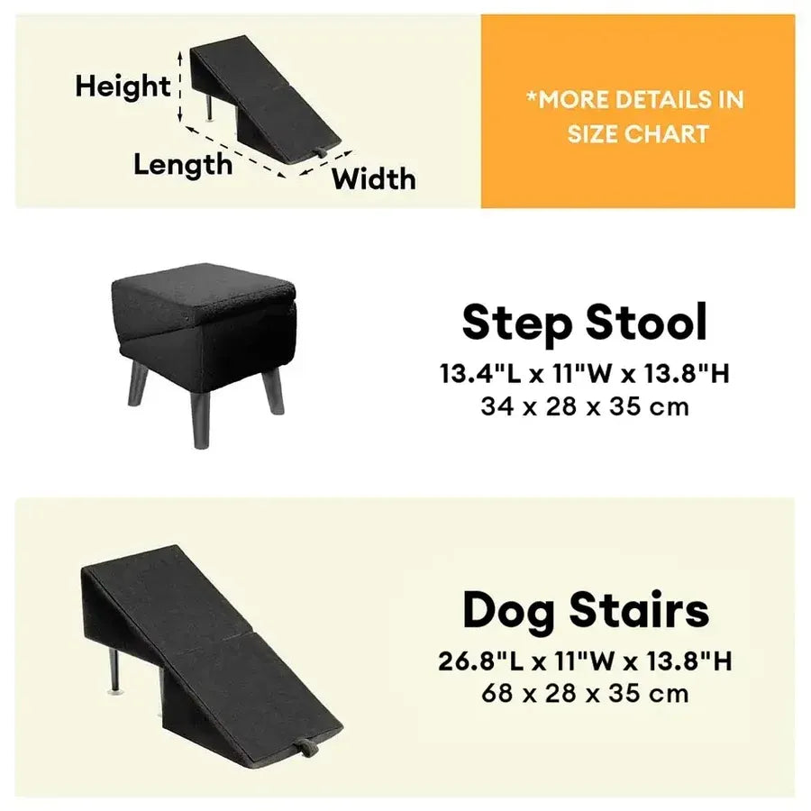 2-in-1 Convertible Wooden Home Step Stool Dog Ramp Stairs for Bed